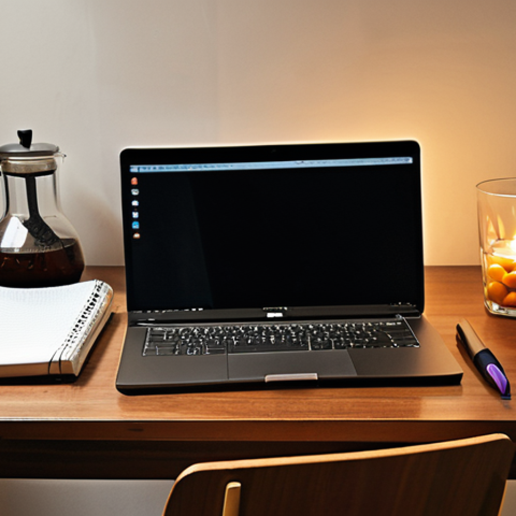 ** A cozy, well-organized study space. Desk with a laptop, notebook, pen, a glass of water, and some healthy snacks. Soft lighting, a calm atmosphere. The scene should inspire productivity and focus. Consider a Turkish-style coffee instead of water to resonate better with the local audience.

**